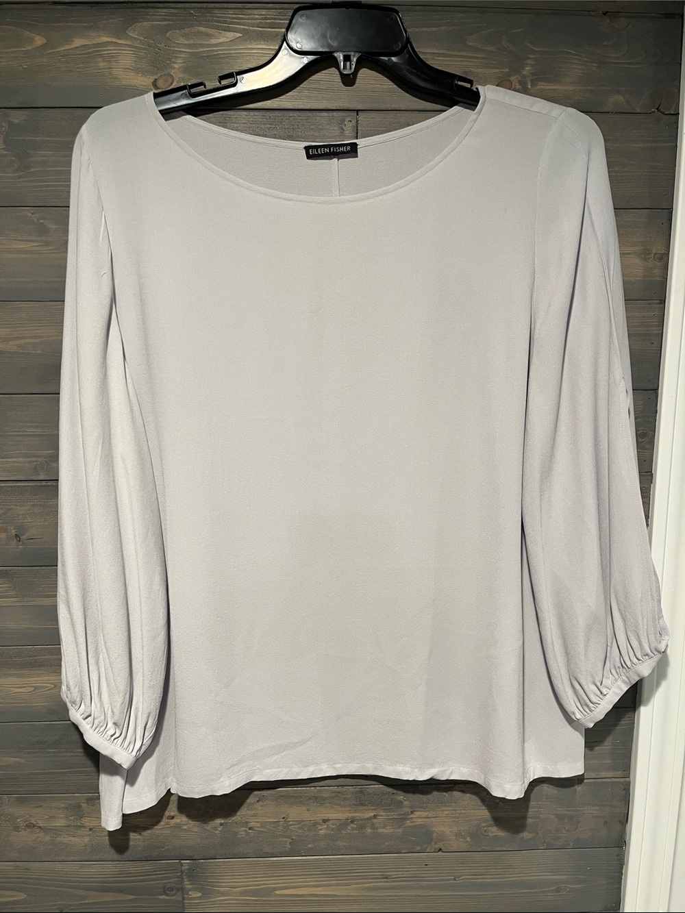 Eileen Fisher Silk Light Gray Scoop Neck Blouse 1X